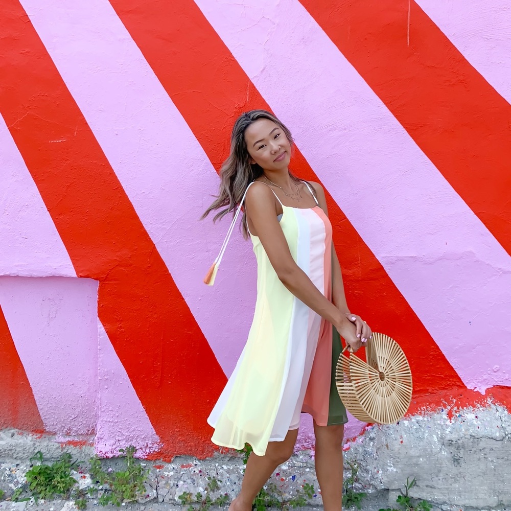 Striped dress with tassel tie shoulders